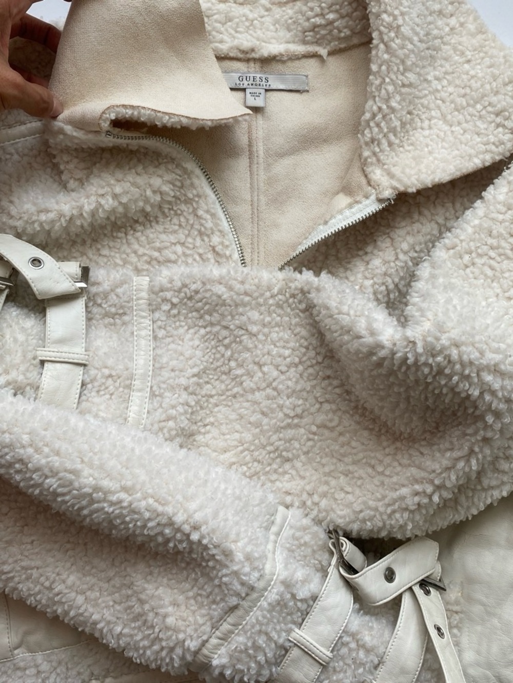 Guess Cream Suede Jacket with Shearling Trim - Picture 7 of 9